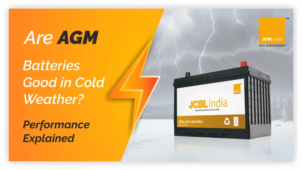 AGM battery with text about cold weather performance.