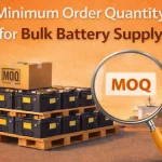 Battery pallets with “MOQ” magnified.