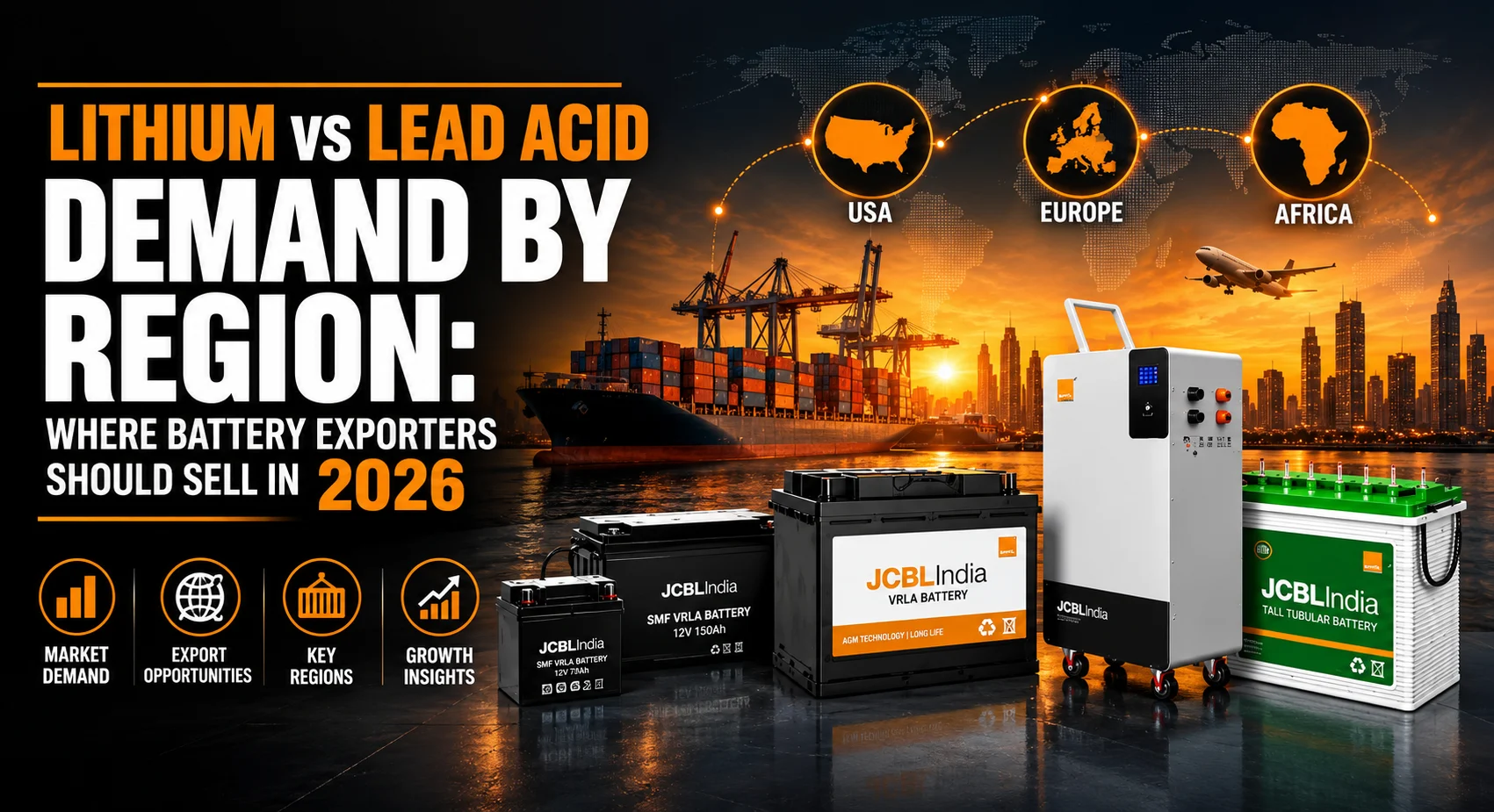 Global lithium and lead acid battery demand trends by region for exporters