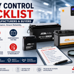 Battery quality control checklist for manufacturers and buyers showing battery inspection, testing, and quality assurance process
