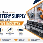 OEM battery supply process in the automotive industry showing battery manufacturing, engineering, testing, and OEM production for vehicle manufacturers.