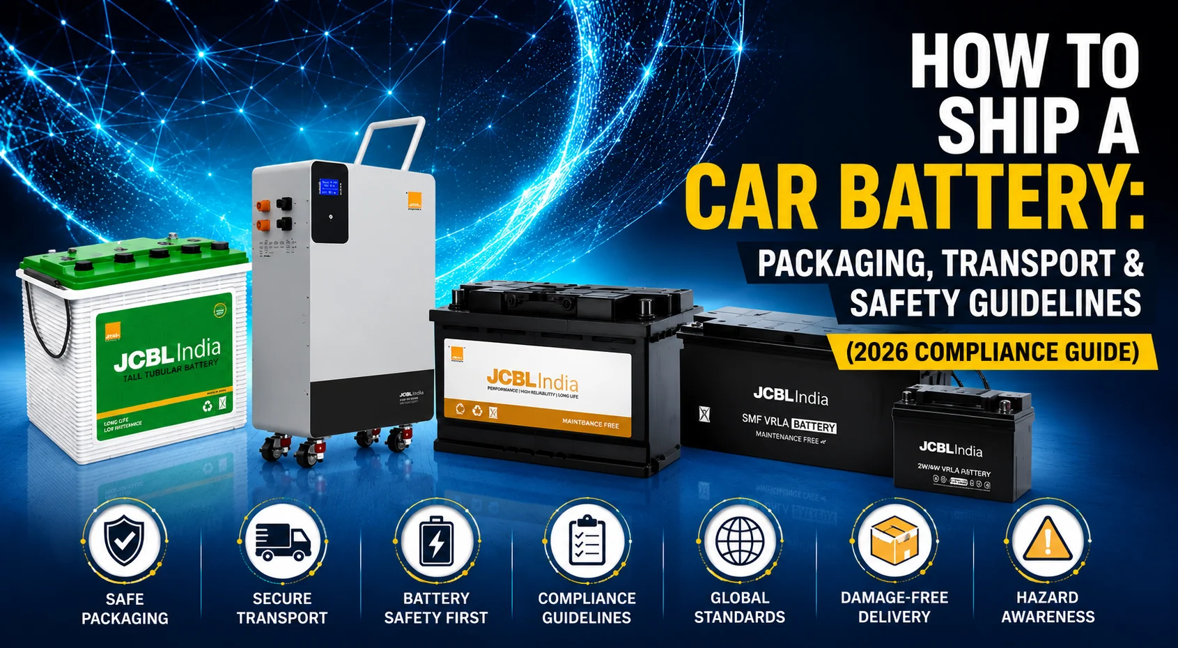 Car battery shipping guide showing safe packaging, transport, labeling, and compliance best practices.