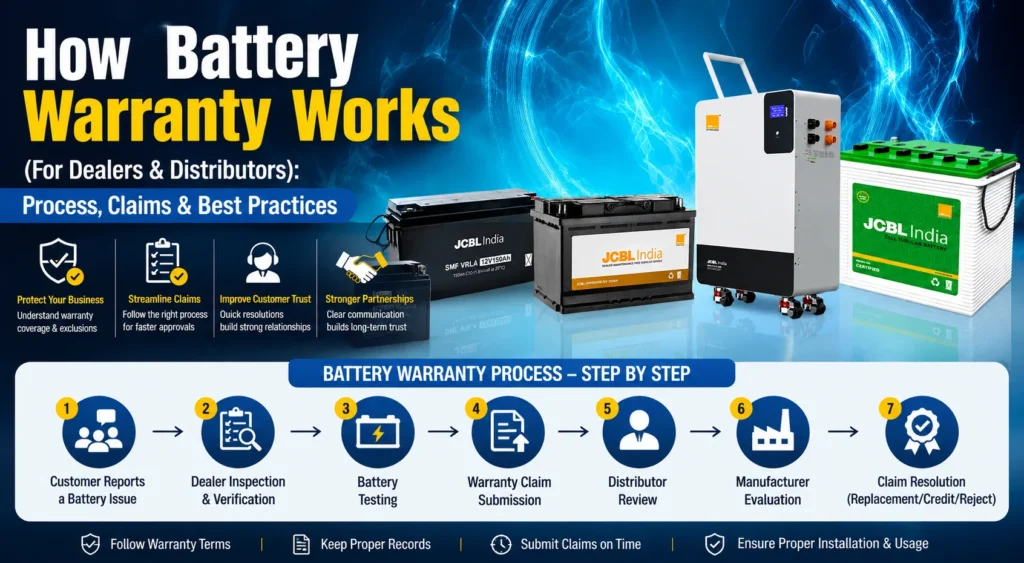 Battery warranty process for dealers and distributors showing claim steps and best practices