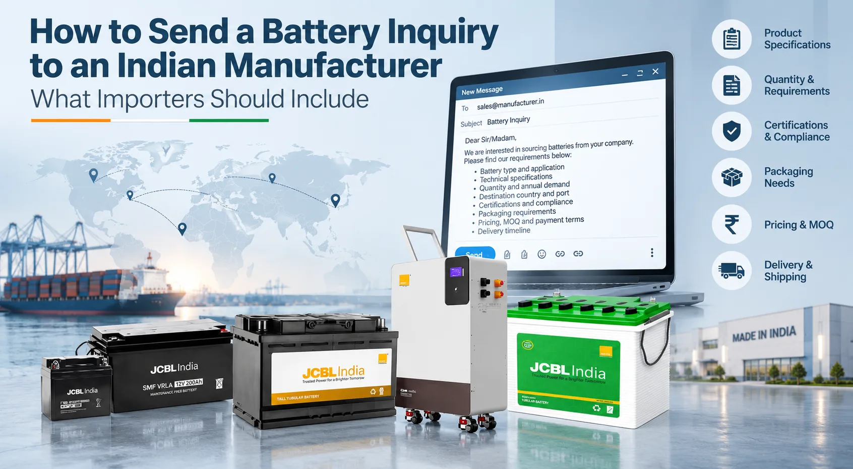 Battery inquiry to an Indian manufacturer for importers