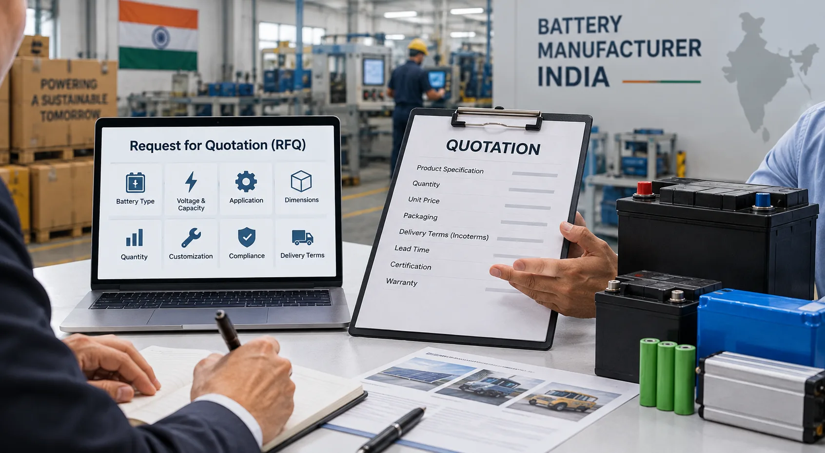 Bulk battery quotation from an Indian manufacturer with RFQ specifications and pricing details