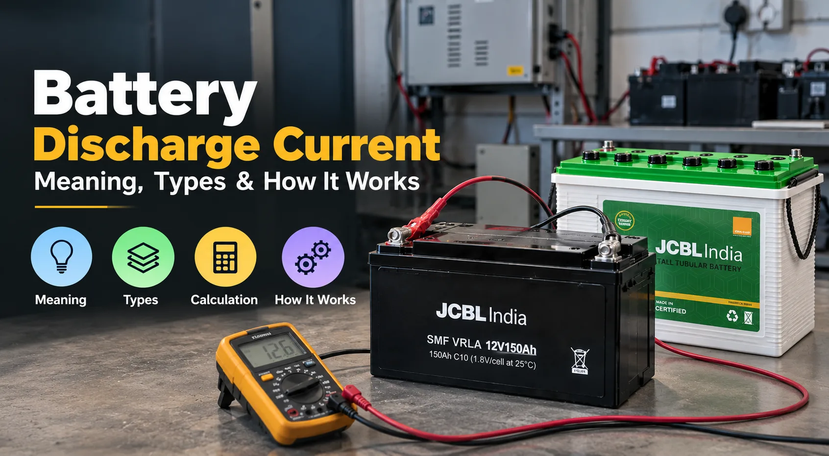 JCBL India battery discharge current measurement setup.